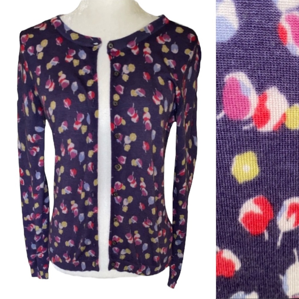 Boden Dark Purple Floral Wool Cardigan - 8